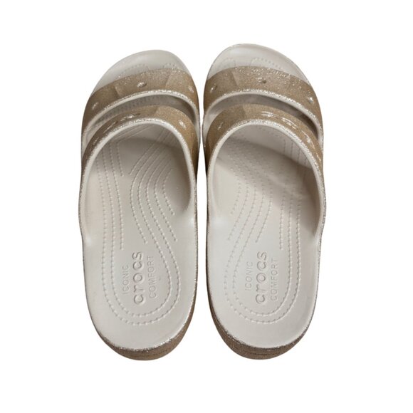 CROCS Baya Wedge Platform Flip Flop Slide Sandal Glitter Gold Women's Size 10 - Picture 5 of 7